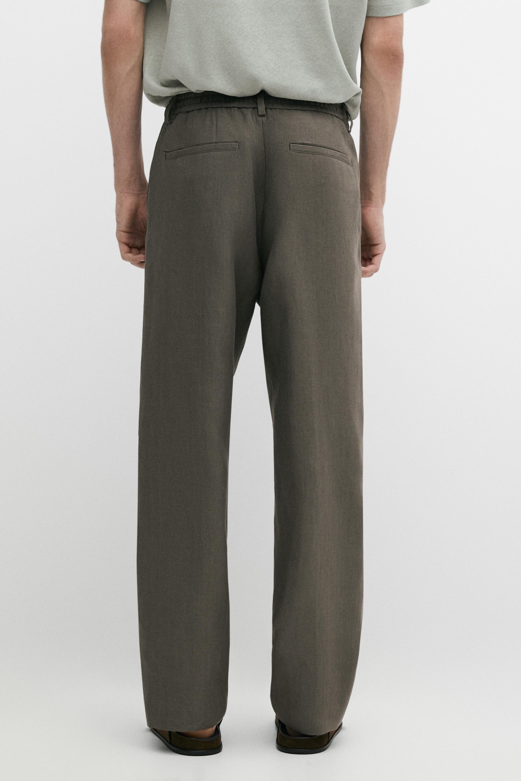 100% linen straight-leg trousers